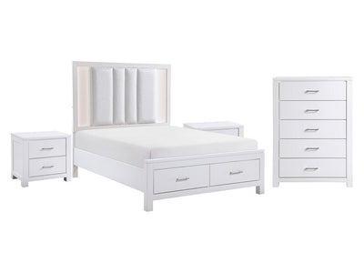 Paris 5-Piece King Storage Bedroom Package - White, Silver