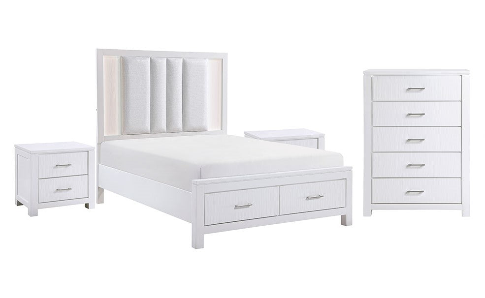 Paris 5-Piece Queen Storage Bedroom Package - White, Silver