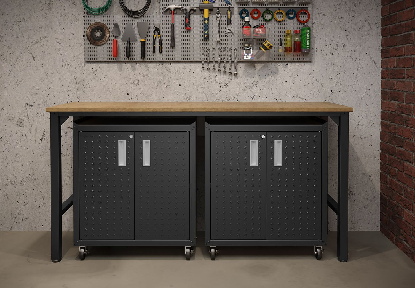 Maximus I 3-Piece Mobile Garage Cabinet/Worktable - Charcoal Grey