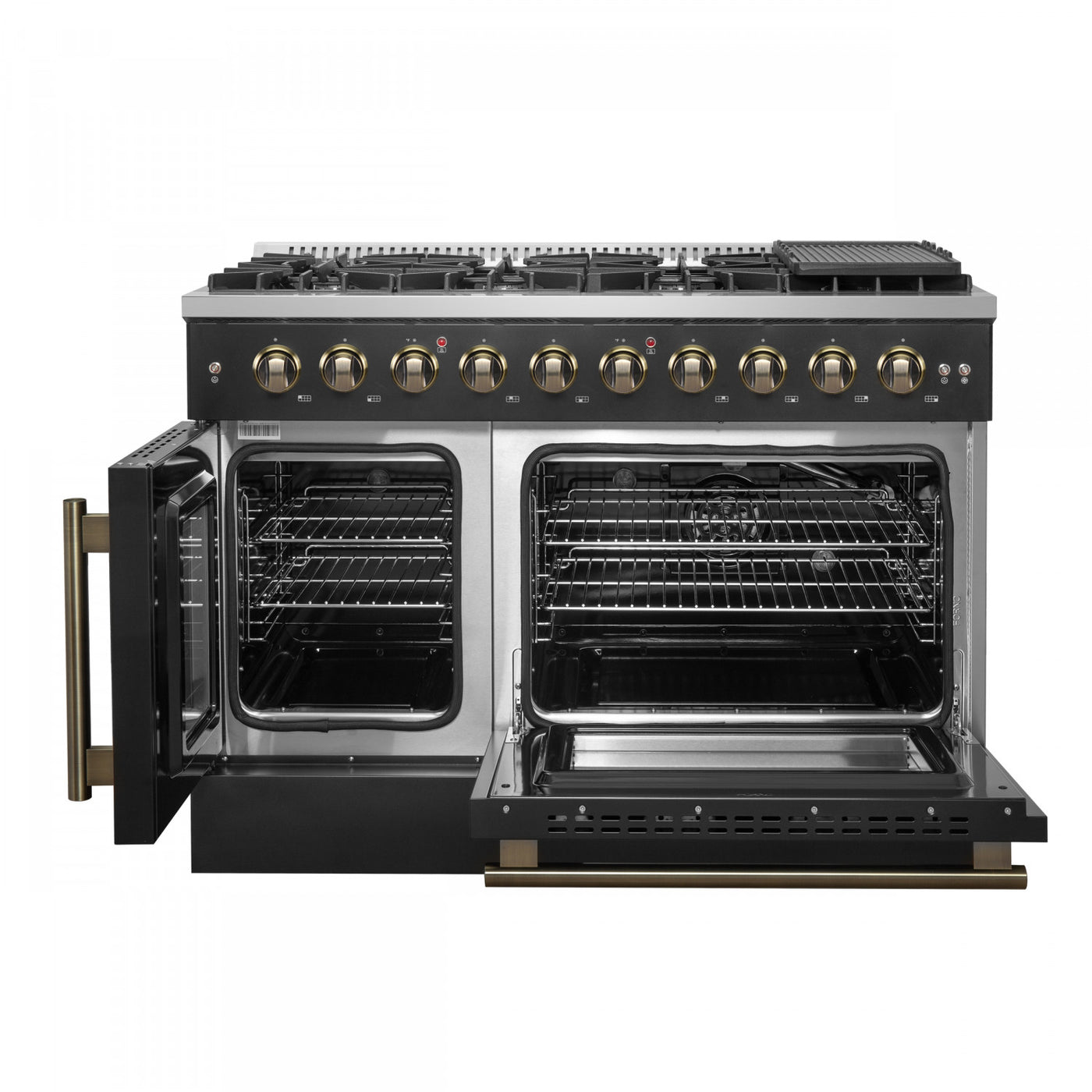 Forno Galiano 48" Black Freestanding French Door Double Oven Gas Range (6.58 Cu. Ft.) - FFSGS6444-48BLK