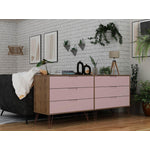 Nuuk 6-Drawer Double Dresser - Nature/Rose Pink