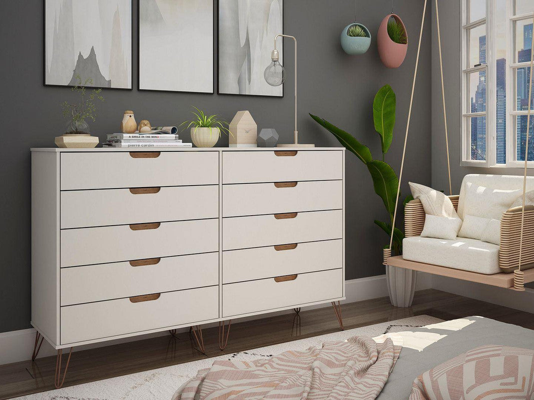 Nuuk 10-Drawer Double Dresser - Off White/Nature
