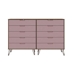 Nuuk 10-Drawer Double Dresser - Nature/Rose Pink