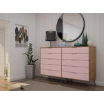 Nuuk 10-Drawer Double Dresser - Nature/Rose Pink