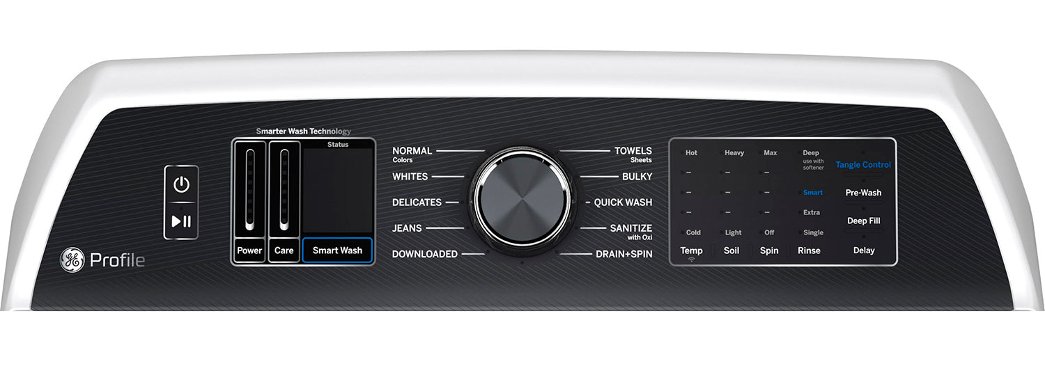 GE Profile White Top Load Washer (6.2 cu.ft.) & Electric Dryer with Sanitize Cycle (7.4 Cu. Ft) - PTW705BSTWS/PTD70EBMTWS