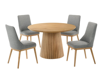 Mikael 5-Piece Round Dining Set - Grey, Light Oak