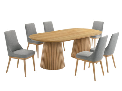 Mikael 7-Piece Oval Dining Set - Grey, Light Oak