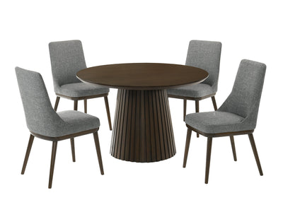 Mikael 5-Piece Round Dining Set - Grey, Weathered Oak