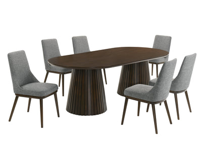 Mikael 7-Piece Oval Dining Set - Grey, Weathered Oak