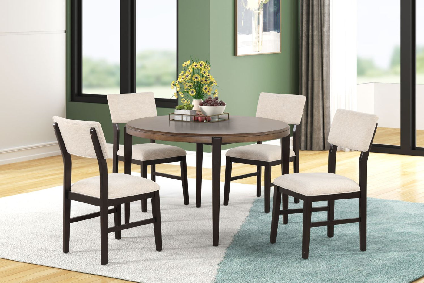 Arabella 5-Piece Round Dining Set with Upholstered Back - Black, Brown