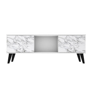 Derbent 53.5" TV Stand - White/Marble Stamp