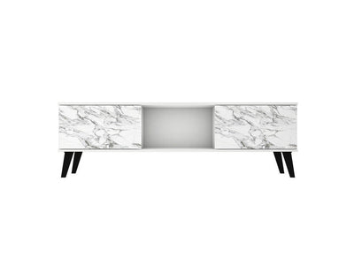 Derbent 62.5" TV Stand - White/Marble Stamp