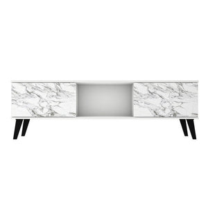 Derbent 62.5" TV Stand - White/Marble Stamp