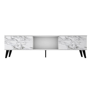 Derbent 71" TV Stand - White/Marble Stamp