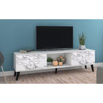 Derbent 71" TV Stand - White/Marble Stamp