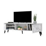 Derbent 71" TV Stand - White/Marble Stamp
