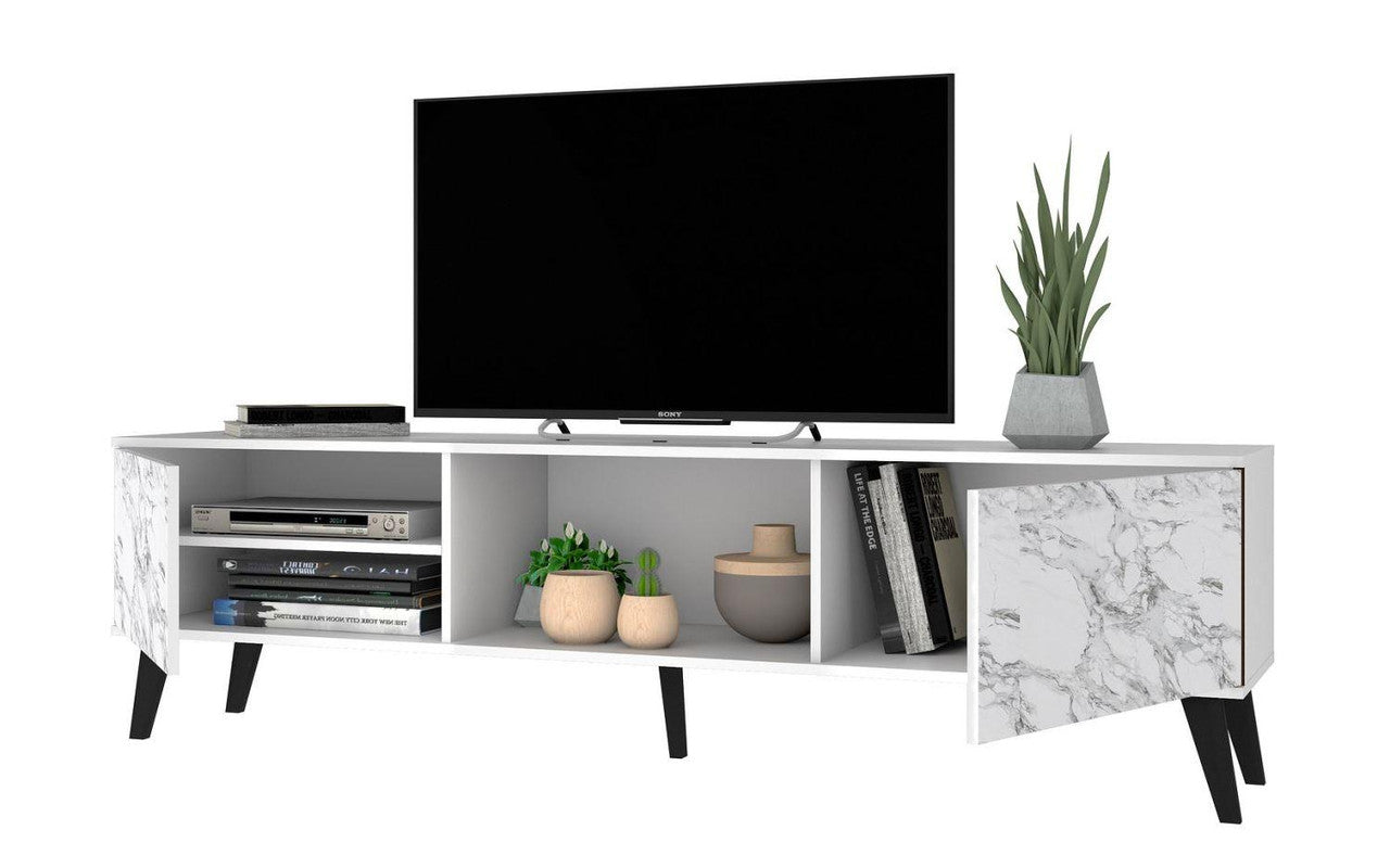 Derbent 71" TV Stand - White/Marble Stamp