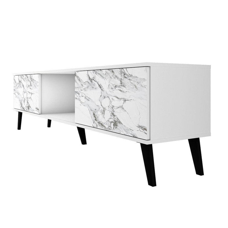 Derbent 71" TV Stand - White/Marble Stamp