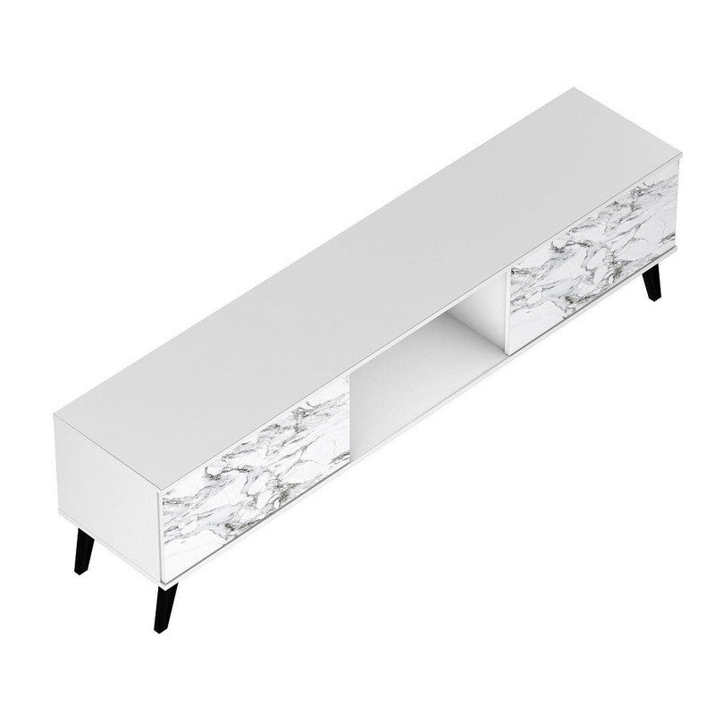 Derbent 71" TV Stand - White/Marble Stamp