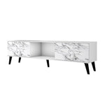 Derbent 71" TV Stand - White/Marble Stamp