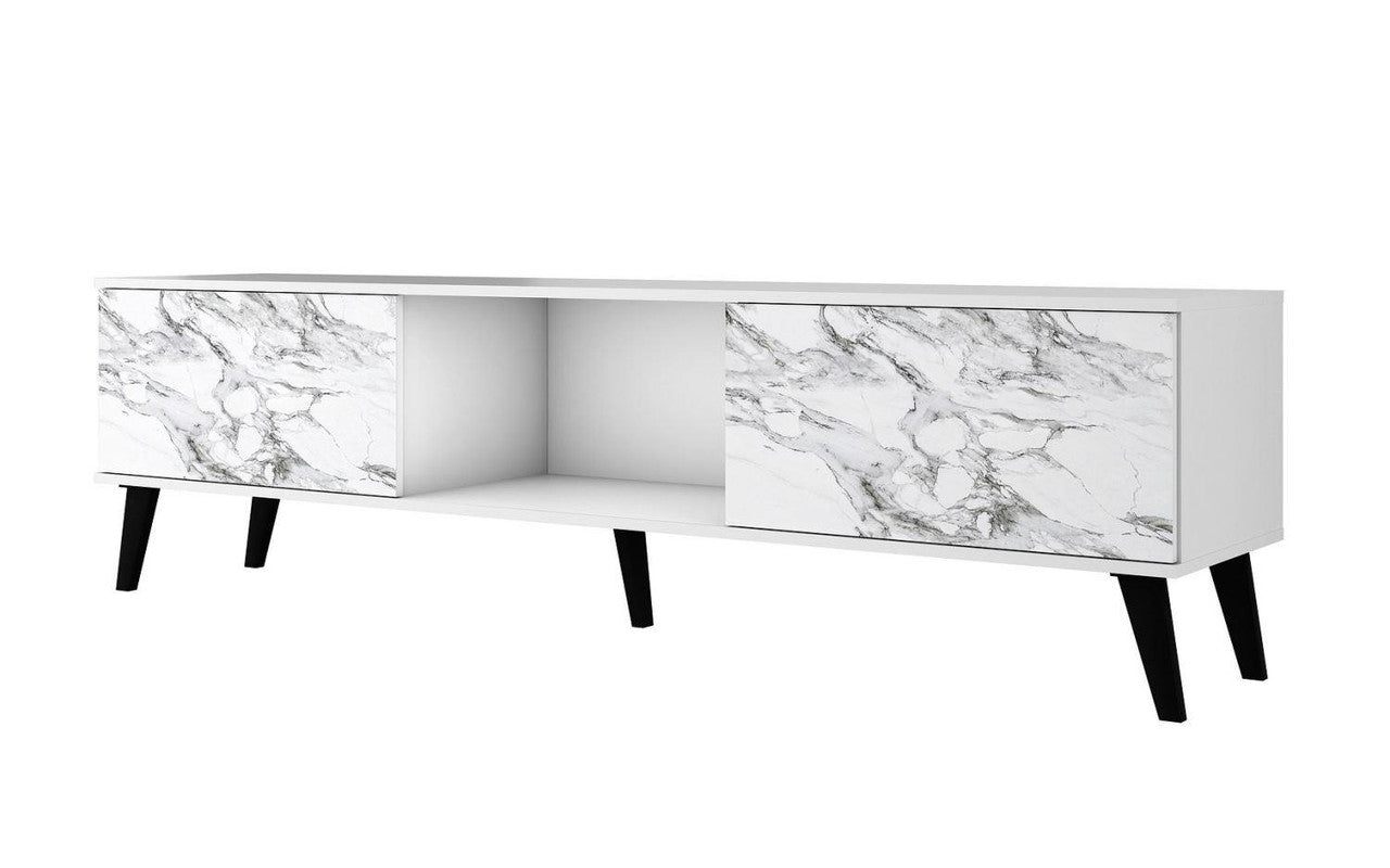 Derbent 71" TV Stand - White/Marble Stamp