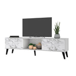 Derbent 71" TV Stand - White/Marble Stamp