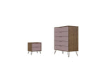 Nuuk 5-Drawer Dresser and Night Table Set - Nature/Rose Pink