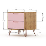 Nuuk 5-Drawer Dresser and Night Table Set - Nature/Rose Pink