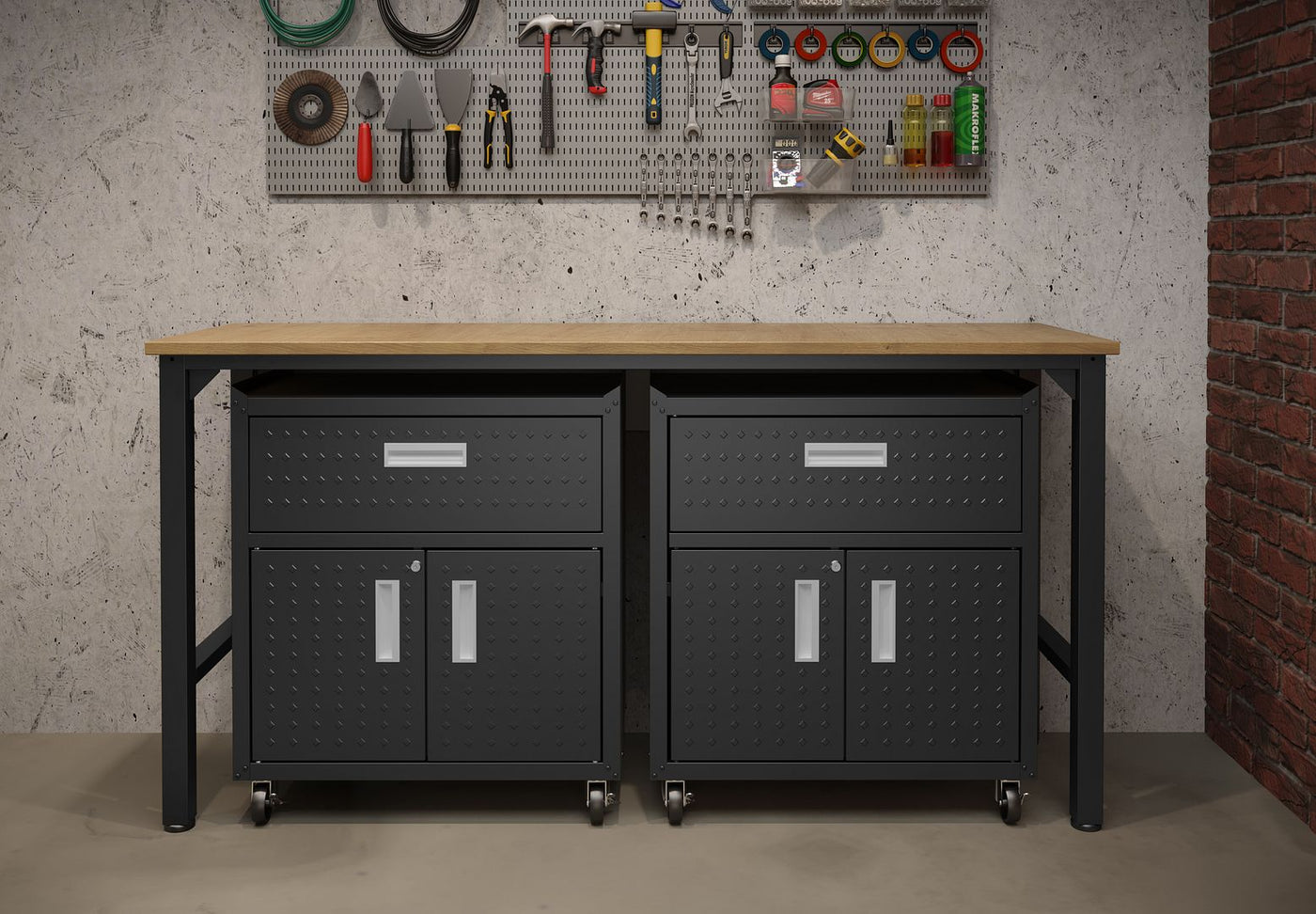 Maximus IV 3-Piece Mobile Garage Cabinet/Worktable - Charcoal Grey