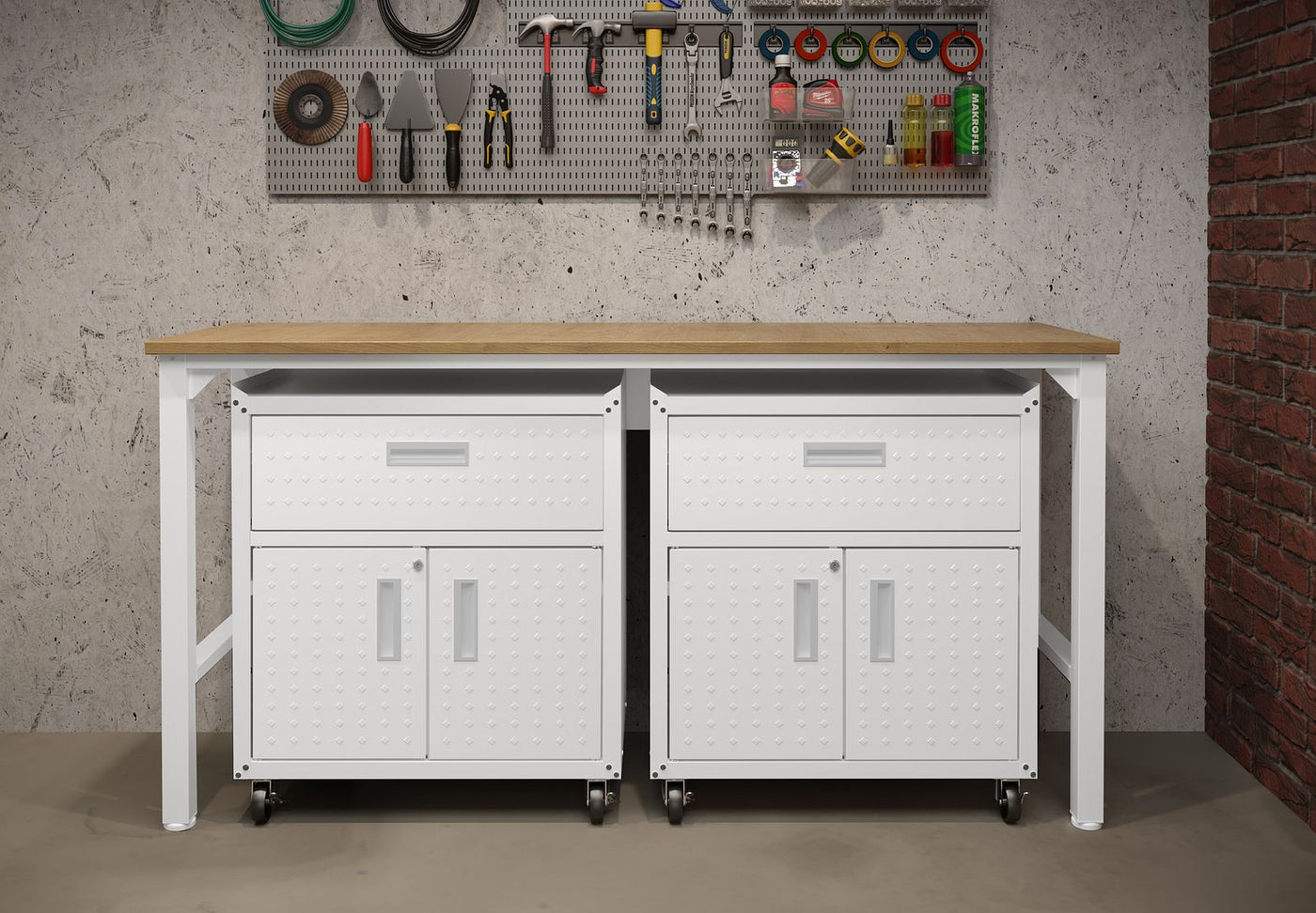 Maximus IV 3-Piece Mobile Garage Cabinet/Worktable - White
