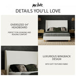 Tess Upholstered Wingback Queen Bed - Ivory Linen