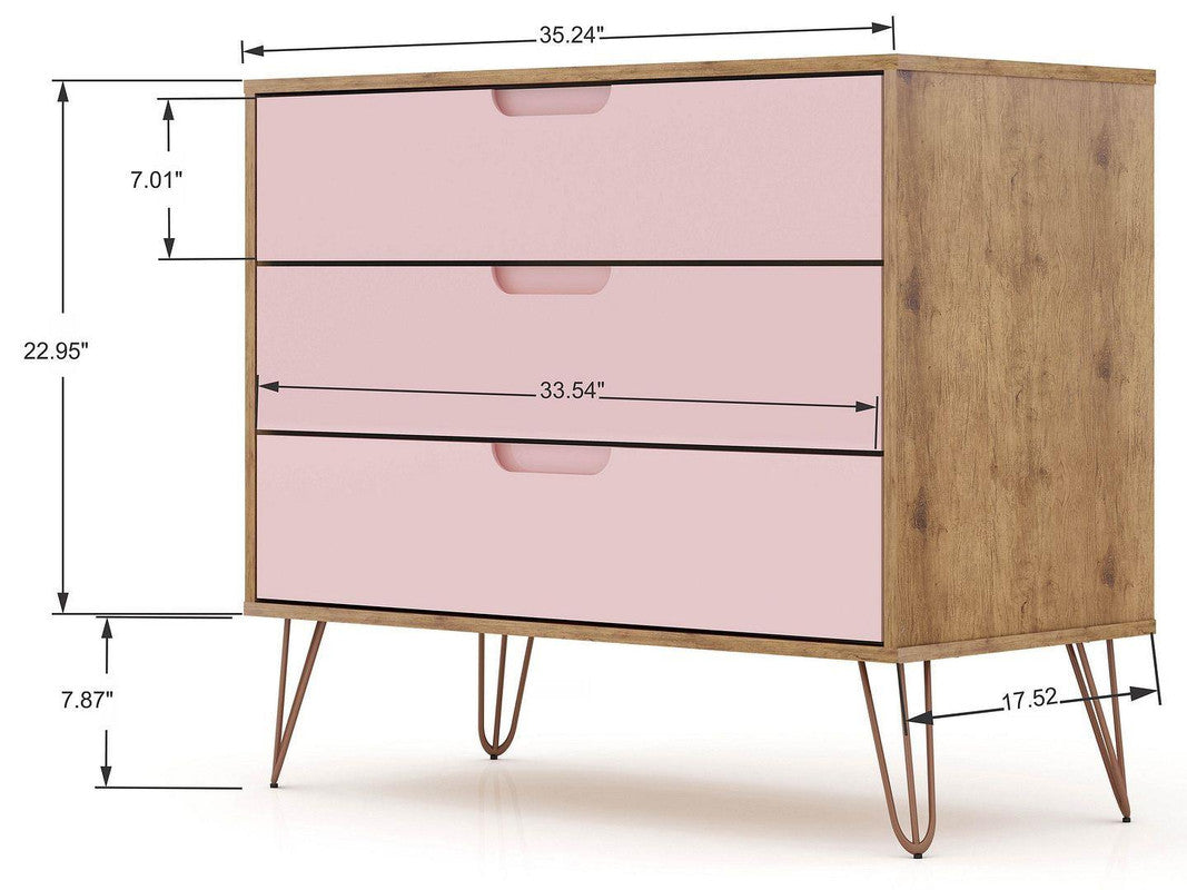 Nuuk 5-Drawer Dresser and 3-Drawer Dresser Set - Nature/Rose Pink
