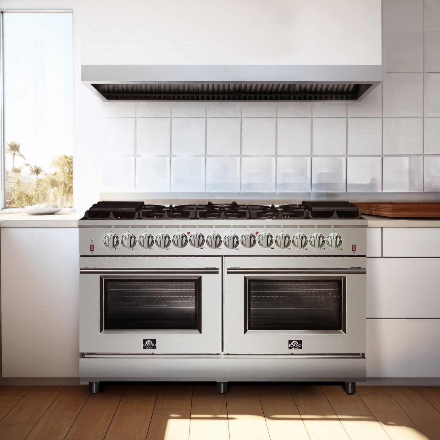 Forno Massimo 60" Stainless Steel Freestanding Dual Fuel Double Oven Range with True Convection and Air Fry (8.64 Cu. Ft.) - FFSGS6125-60
