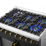 Forno Galiano 36" Black French Door Dual Fuel Range with True Convection (5.36 Cu. Ft.) - FFSGS6356-36BLK