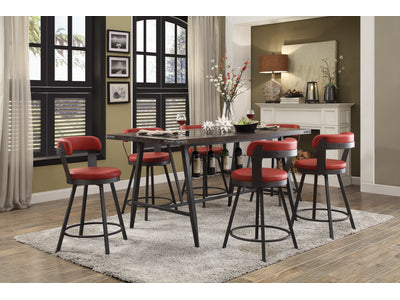 Drai 7-Piece Counter Height Dining Set - Metal, Red