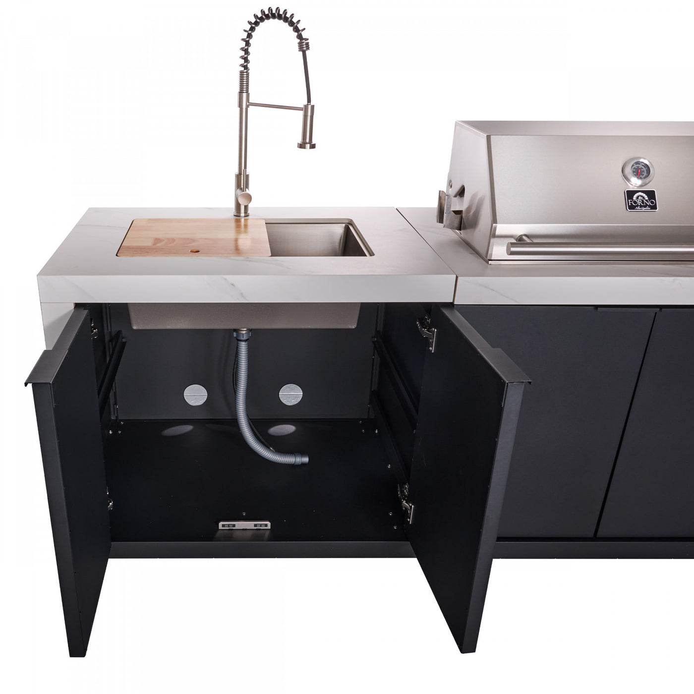 Forno Rimini White Countertop Outdoor Kitchen with 30" 62,600 BTU BBQ and 2 Beverage Centres (4.8 Cu. Ft.) - FODKT2575WHT