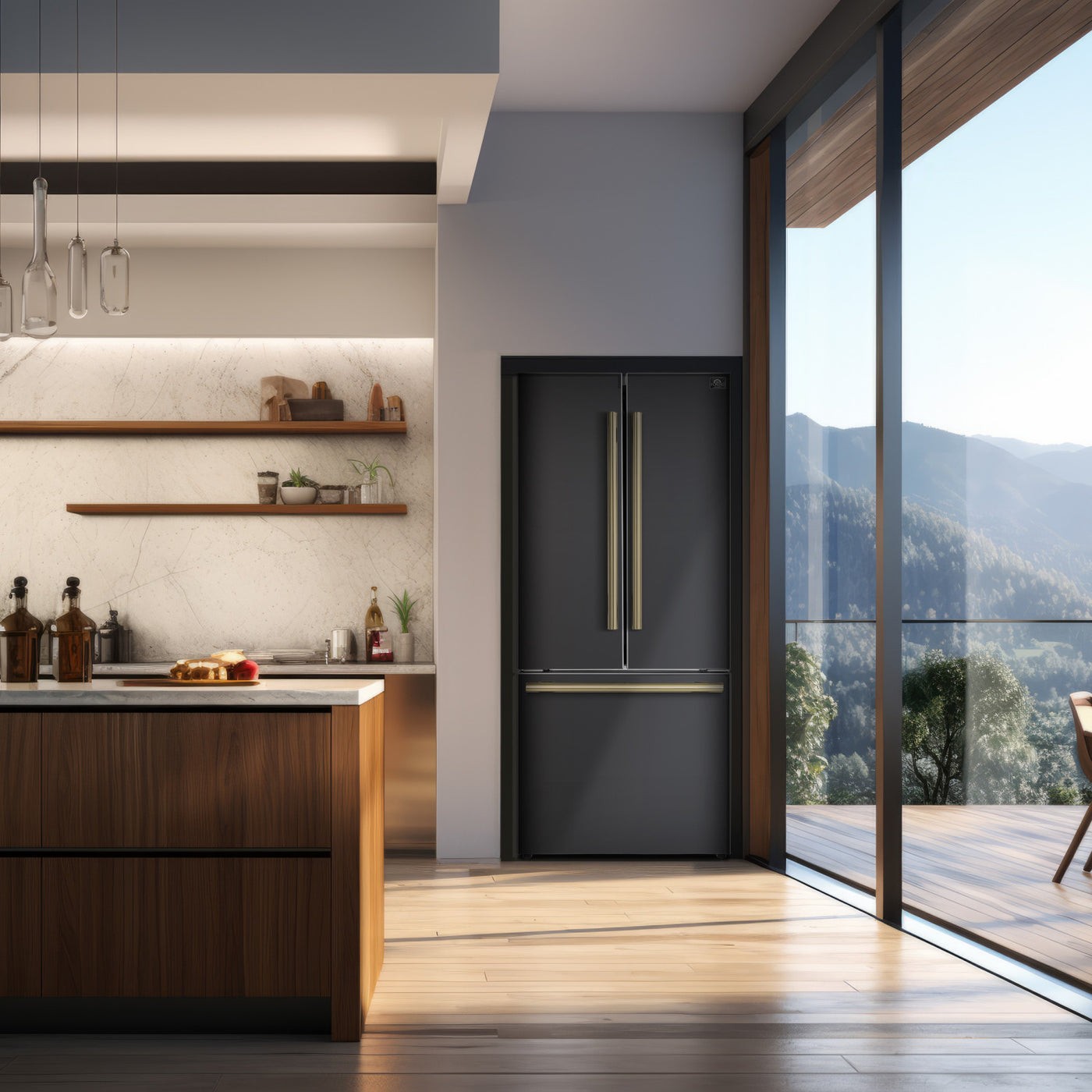 Forno Gallipoli Black French Door Refrigerator with Ice Maker (17.5 Cu. Ft.) - FFFFD1974-31BLK