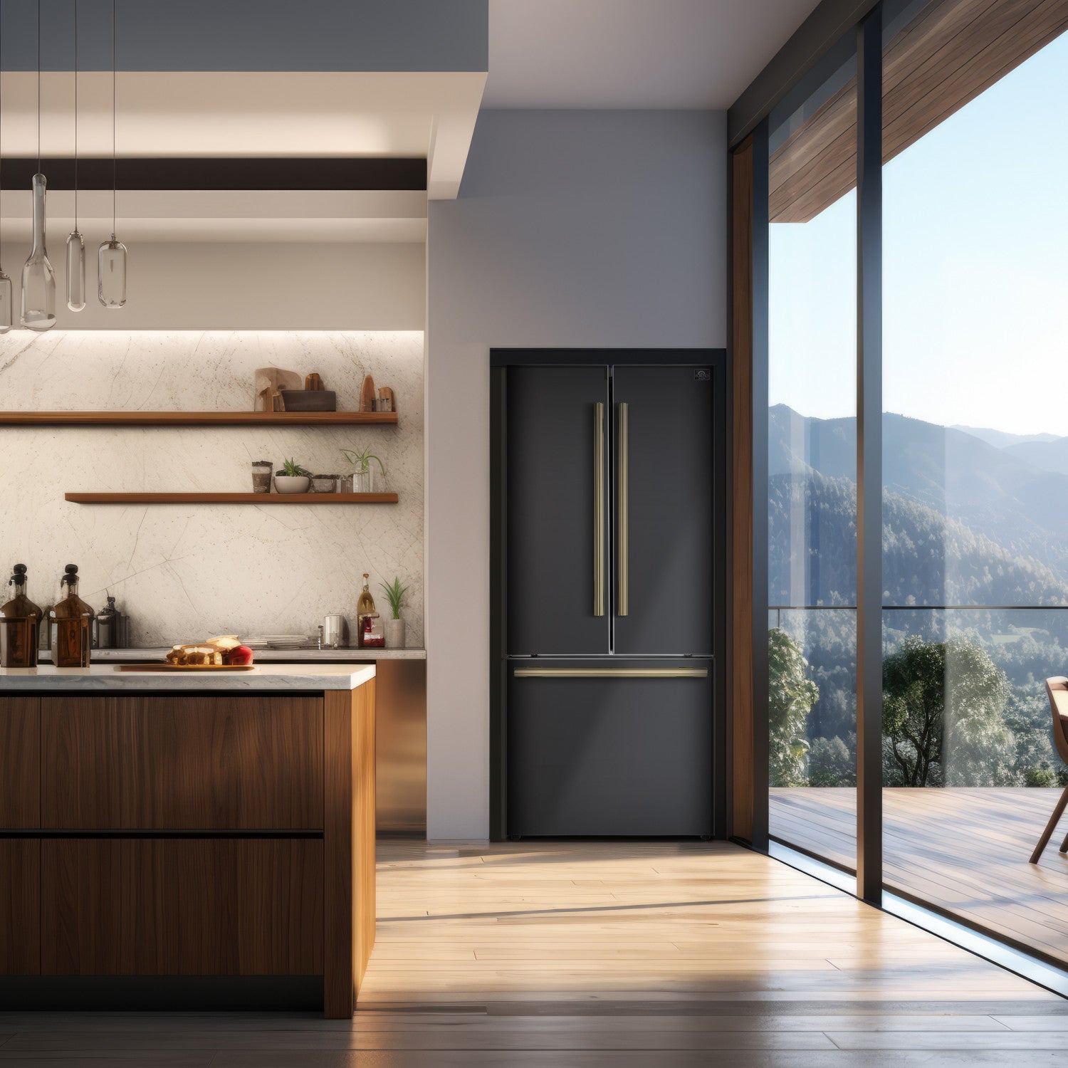Forno Gallipoli 31" 17.5 Cu.Ft. Black French Door Refrigerator with Ice Maker - FFFFD1974-31BLK