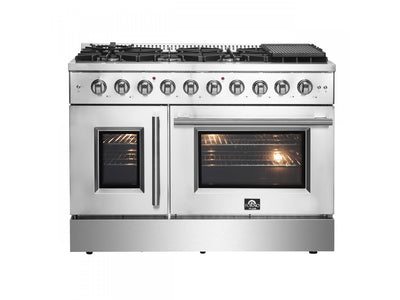 Forno Galiano 48" Stainless Steel Freestanding Double Oven Gas Range (6.58 Cu. Ft.) - FFSGS6444-48