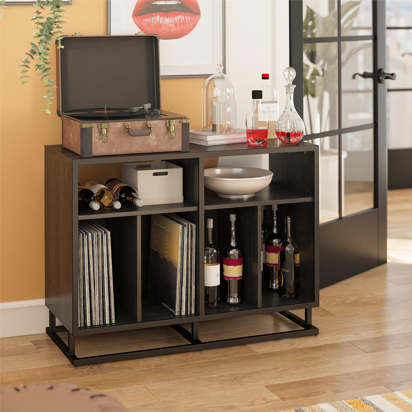 Regal Double Wide Record Station/Accent Cabinet - Black Oak