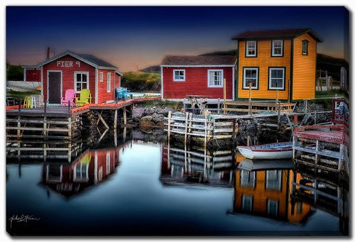 Dockside Dusk Wall Art - Blue/Red - 38 X 60