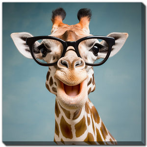 Giraffe Giggles Wall Art - Brown/Blue - 24 X 24