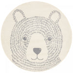 Kids Teddy Bear Area Rug - Cream Grey - 5' X 5' Round