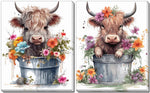 Floral Cows Wall Art - Multi-Colour - 16 X 20 - Set of Two
