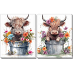 Floral Cows Wall Art - Multi-Colour - 16 X 20 - Set of Two