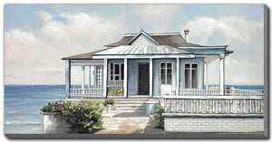 Seaside Cottage Wall Art - Blue/White - 28 X 56