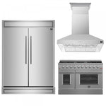 Forno Premium Stainless Steel Kitchen Package with 48" Gas Range, 2 28" Convertible Refrigerator/Freezer and 48" Range Hood - FBDL-018-04CAUS