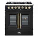 Forno Galiano 30" Black French Door Dual Fuel Range with True Convection (4.32 Cu. Ft.) - FFSGS6356-30BLK