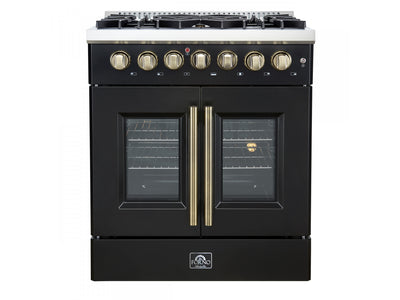 Forno Galiano 30" Black French Door Dual Fuel Range with True Convection (4.32 Cu. Ft.) - FFSGS6356-30BLK