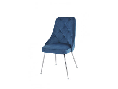 Peacock Velvet Dining Chair - Blue/Chrome - Set of Two